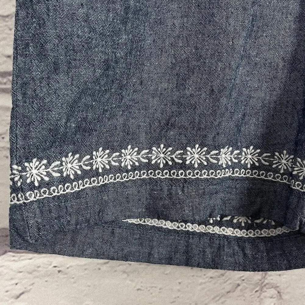 Talbots Womens 10 Coastal Resortwear Boho Linen Embroidered Pull On Shorts